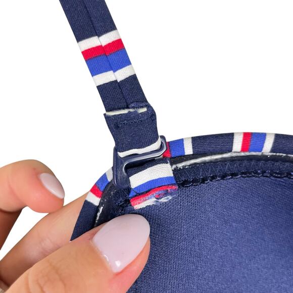 Niptuck NWT Red White Blue Sailor Stripe Adjustable Halter One Piece Swimsuit - Picture 7 of 13